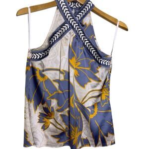 WHBM Top NWT Women's Size 0 Cross Halter Draped Floral Keyhole Back Date Night